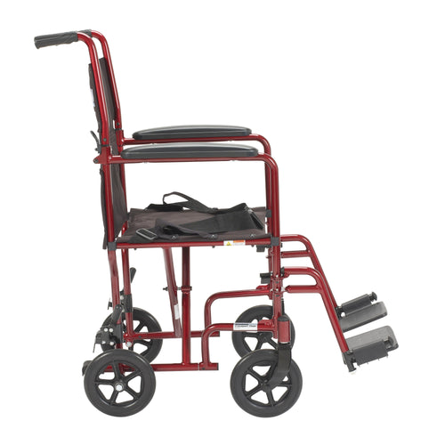Drive Medical ATC19-RD Lightweight Transport Wheelchair, 19" Seat, Red